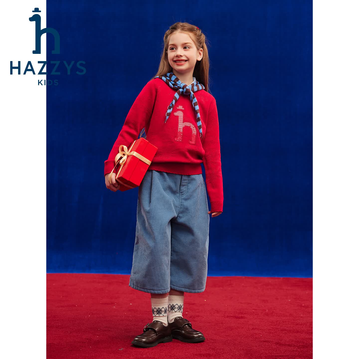 哈吉斯（HAZZYS）童装女童毛衣2026春新年经典红针织线衣上衣拜年服 经典红 165