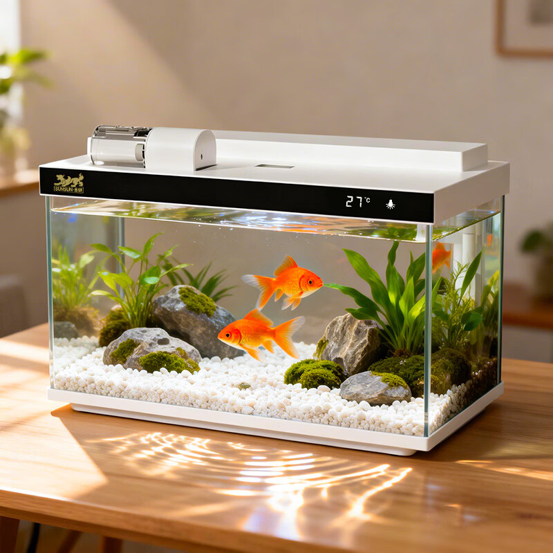 森森（SUNSUN）金麟超白玻璃鱼缸客厅小型家用水族箱生态过滤金鱼2026新款 【过滤升级+自动喂食+除油膜】480 纯白尊享版