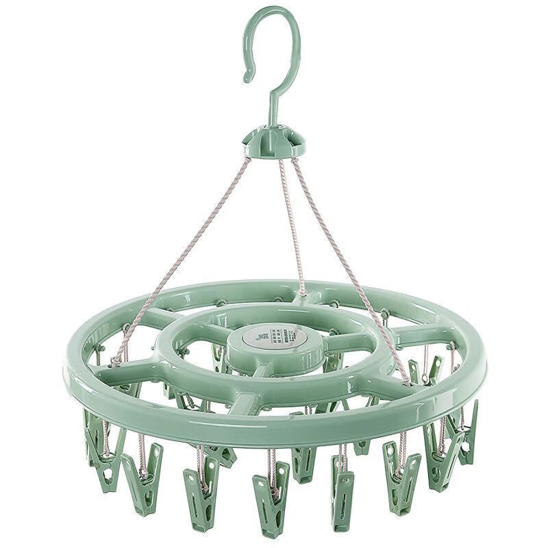 【厂家直供】成人袜子晾晒塑料32衣架防风儿童家用多功能架子多夹 圆形衣架-粉色-18夹-1个