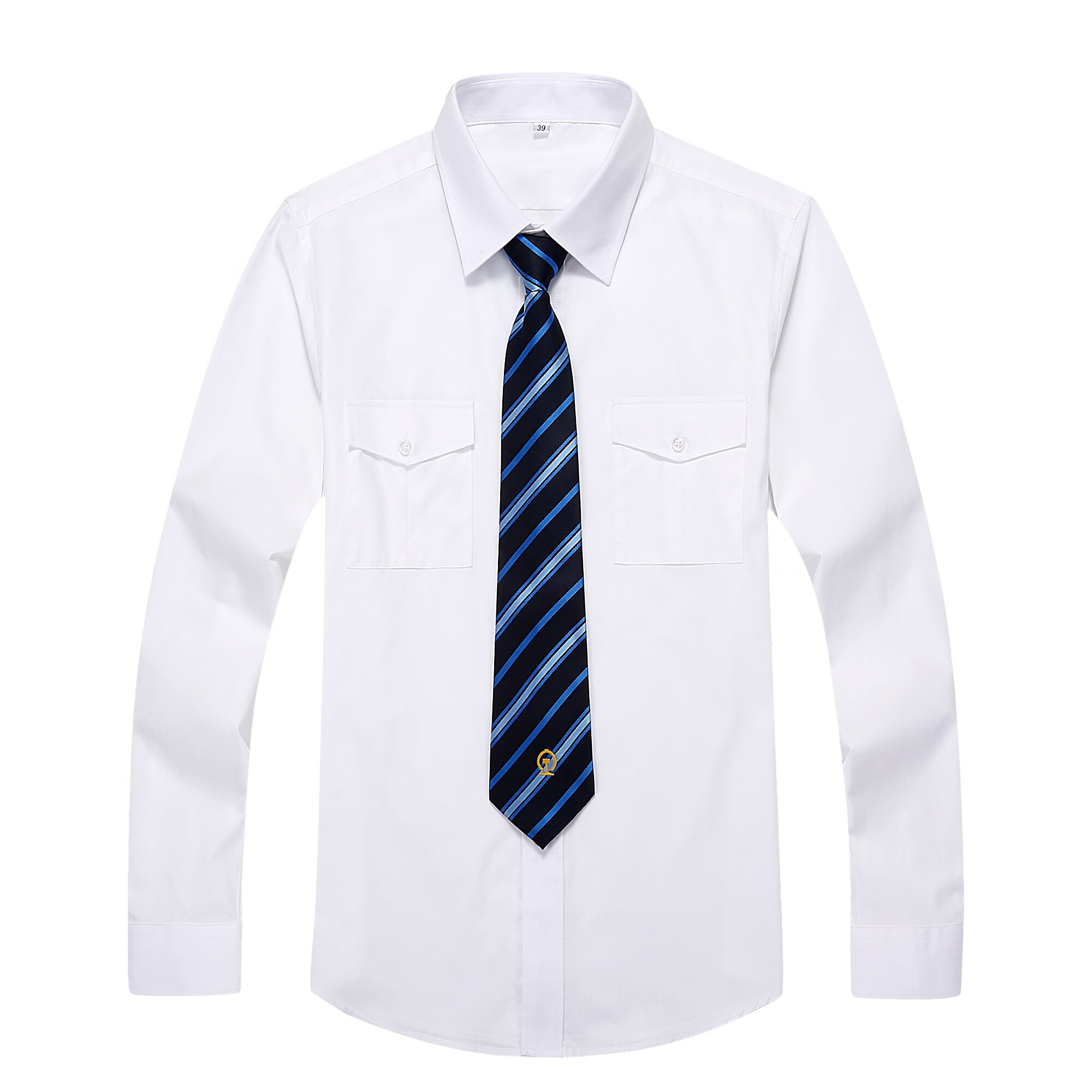 男衬衣高铁乘务员窗口短袖男半袖铁路白衬衫 铁路男长(白色) 蓝领带