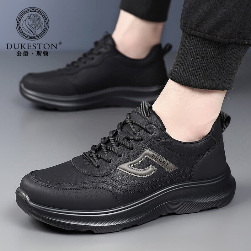 公爵斯顿 DUKESTON轻奢男鞋厚底休闲鞋商务通勤轻便百搭耐磨防水 黑色 41 标准皮鞋尺码