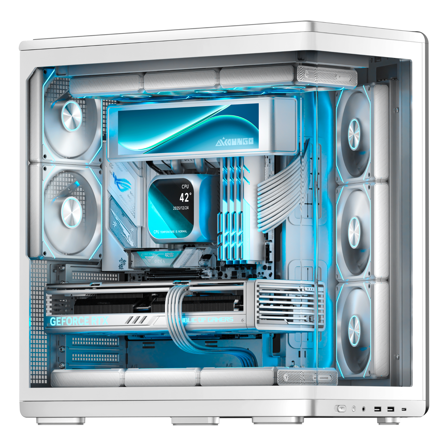爱国者（aigo）星璨 辰 屏显版 白色 游戏电脑台式ATX主机箱 360水冷位/一体弧面玻璃/左右分仓海景房/5090显卡
