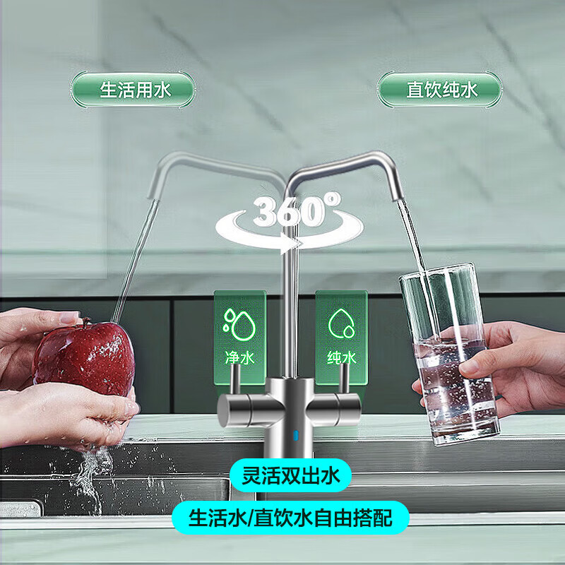 云米（VIOMI）如意鲜活泉净水器1000G 6年RO反渗透鲜活水 双出水0阻垢剂 家用厨房台下式 净矿直饮净水机器 Smart 1000G(小竹泉）+2S温热管线机两件套