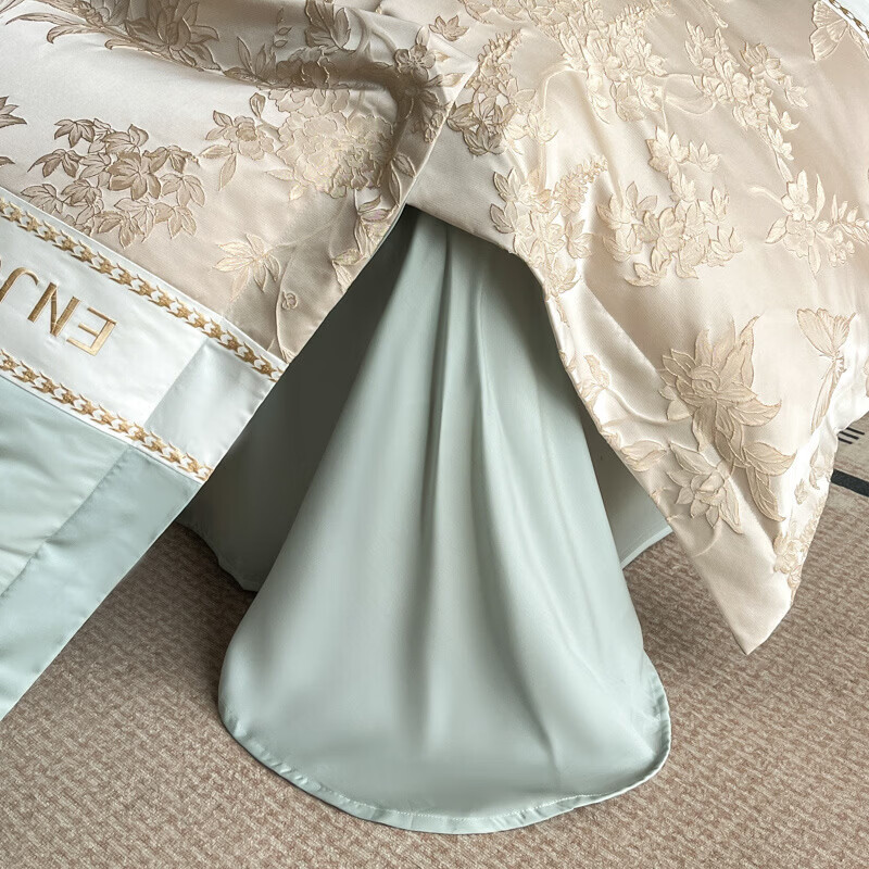 水星家纺四件套长绒棉纯棉亲肤棉浮雕刺绣被套床单床笠款床上用品 盛世年华-繁星蓝 床单款 1.8四件套-被套200x230