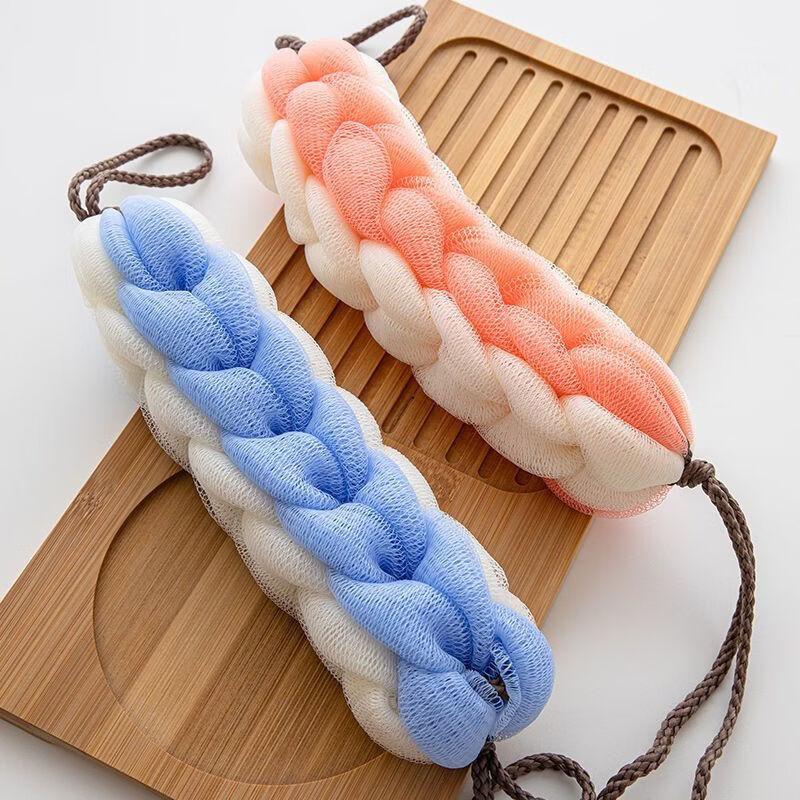 【好物优选】洗澡沐浴球耐用浴花散花长条沐浴花洗浴球洗澡球搓澡 拉背沐浴条 两条拼色随机款