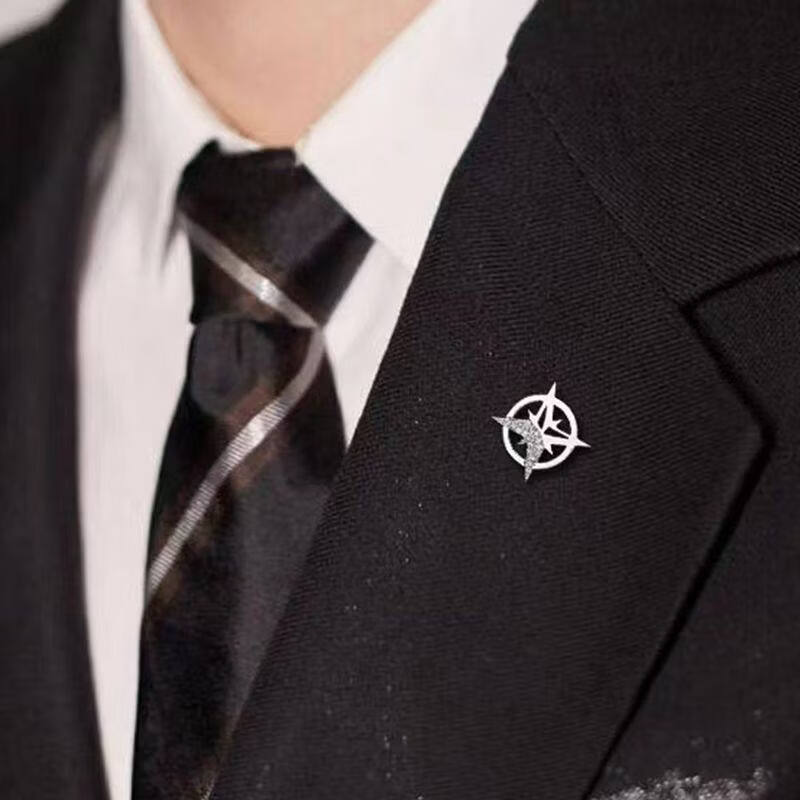 KZD老凤凰商务男士胸针西装胸花六芒星衬衫领针扣ins个性微章 金色胸针