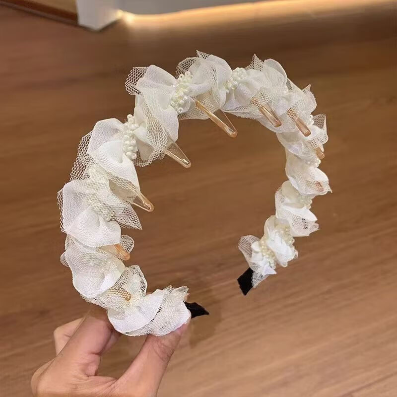 【厂家直供】珍珠蕾丝发箍新款甜美感珍珠发捆发饰洋气头饰女头箍 1 黑色