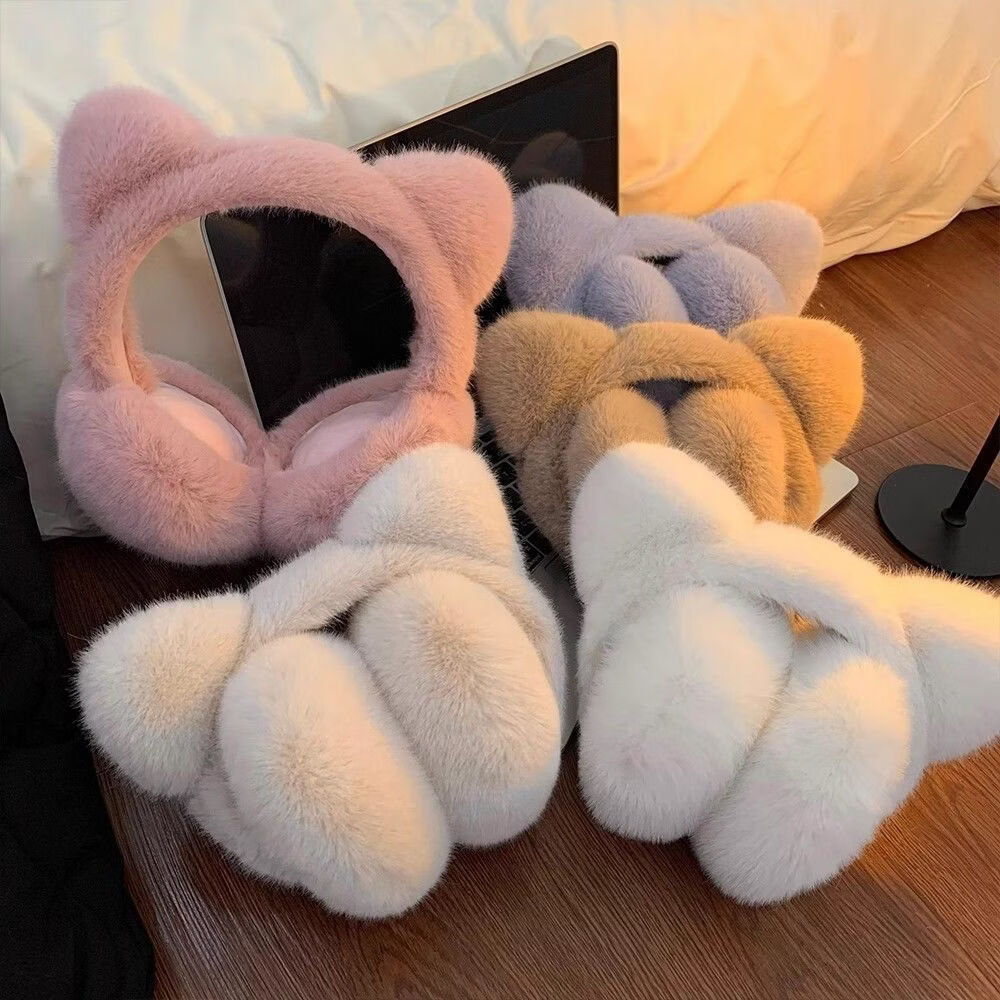 小红书同款冬季耳罩AA 猫耳朵奶咖色耳罩 毛绒包耳暖儿童防冻防寒耳套捂子