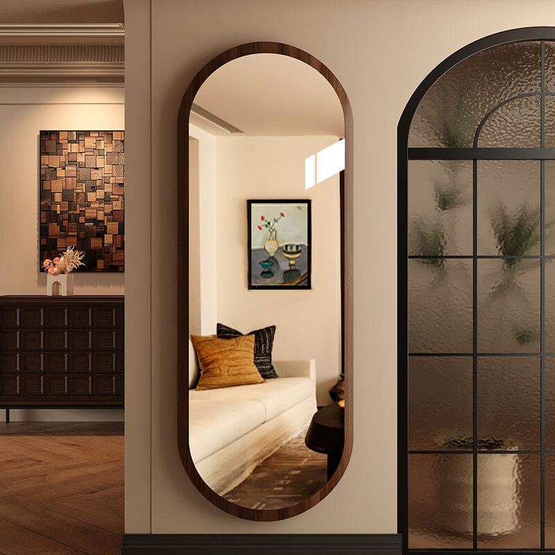 诗元复古穿衣镜子全身镜壁挂式女生卧室试衣镜挂墙家用高级感异形镜子 北美黑胡桃 [40*120] 【瑕疵包赔 售后无忧】