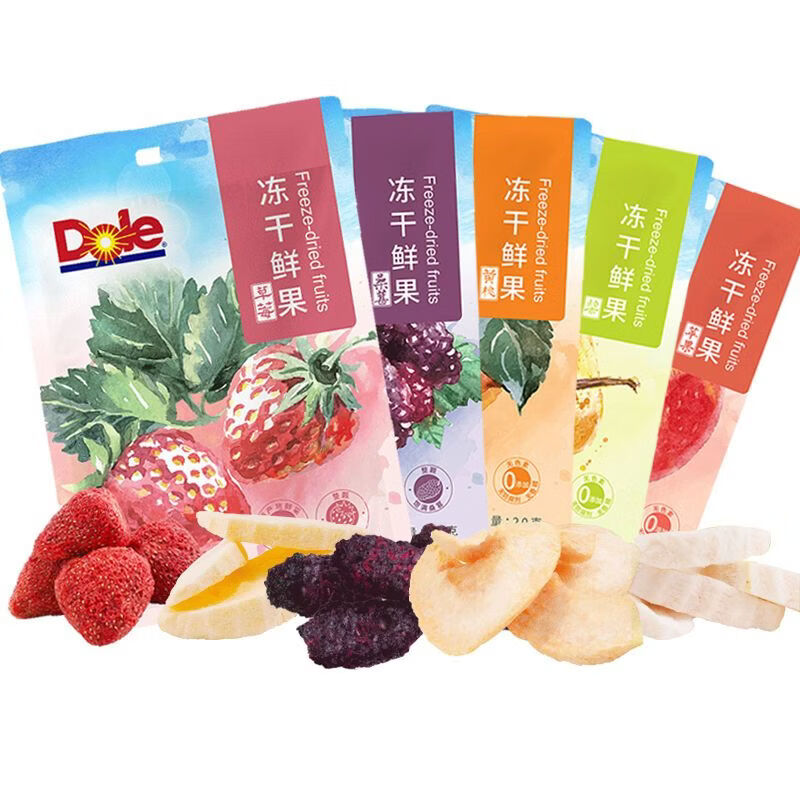 都樂（Dole）凍干草莓黃桃玉米梨蘋果桑葚休閑零食蜜餞水果干囤貨20g 【3袋劃算】草莓+蘋果+香蕉