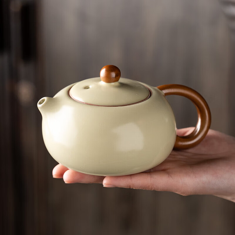 韵化汝窑西施壶高颜值茶壶办公室简约泡茶壶公司商务活动伴手礼 天青花瓣茶壶+流苏礼盒