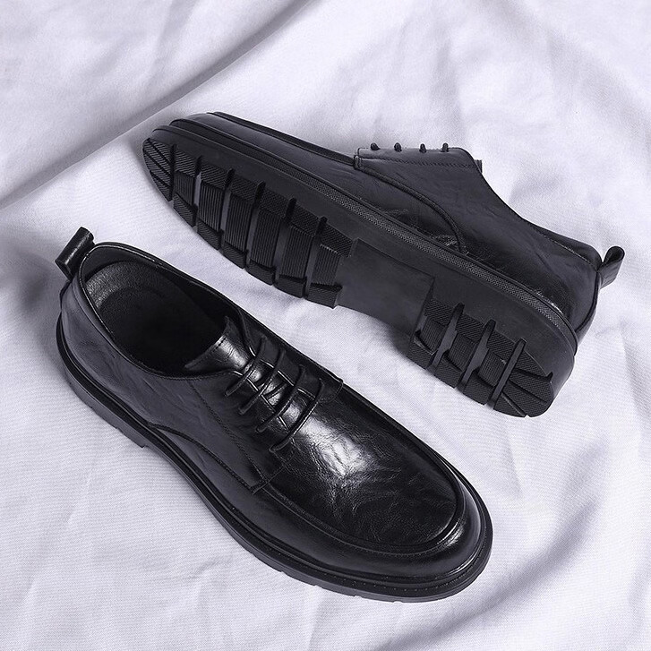 Walker Shop品牌男士皮鞋高端2026新款内增高皮鞋男款商务休闲透气正装鞋子男 黑色【8cm内增高】 41