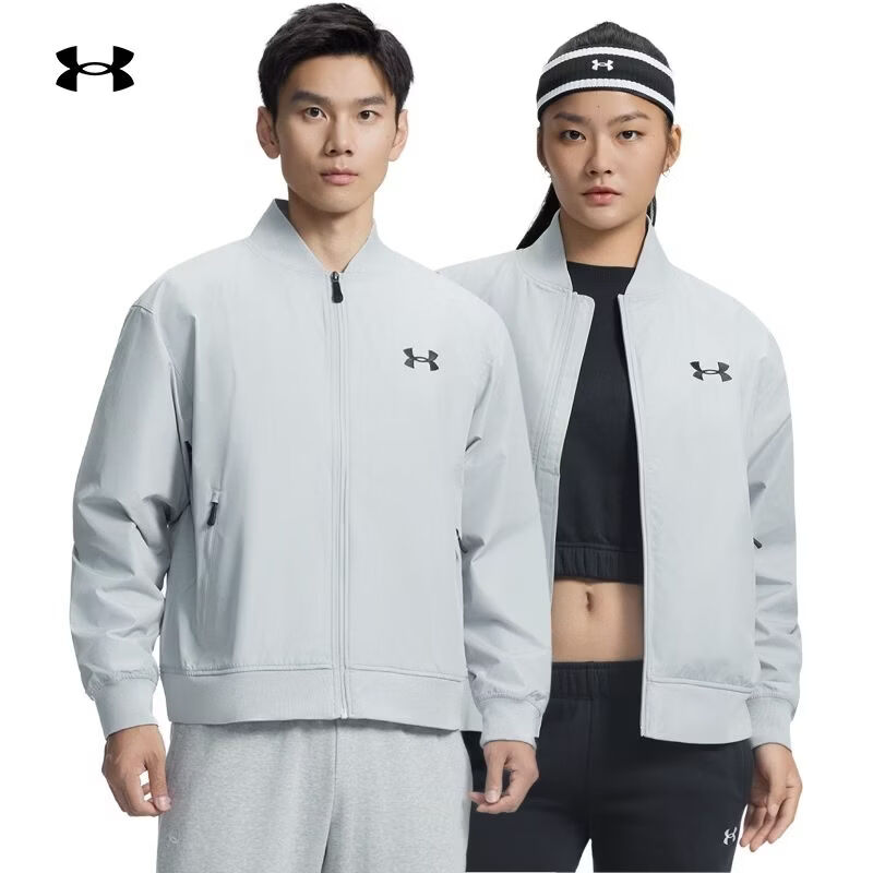 UNDER ARMOUREF Woven男女情侣简约运动休闲夹克外套1389367 灰色011 L