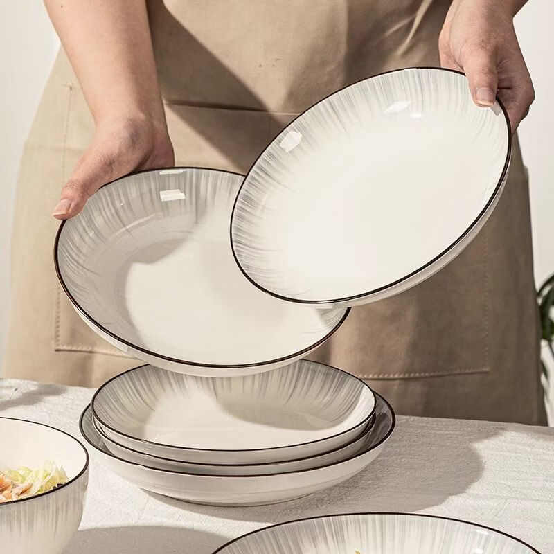 咏夏陶瓷盘子菜盘家用2024新款釉下彩深盘轻奢碗碟餐具高级感碟子餐盘 高温釉下彩 8.3英寸圆盘2个装