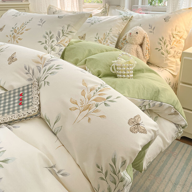 水星系列家纺家纺四件套纯棉儿童卡通床单被套三件套加厚床笠款床上用品四件套 香草之恋 1.8 床单款 四件套-被套180*200