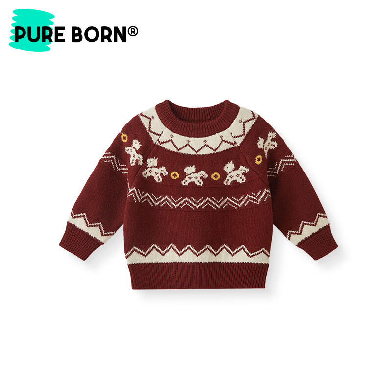 博睿恩男女童2025新款宝宝洋气冬季针织衫加厚毛衣红色儿童新年上衣 红色 120