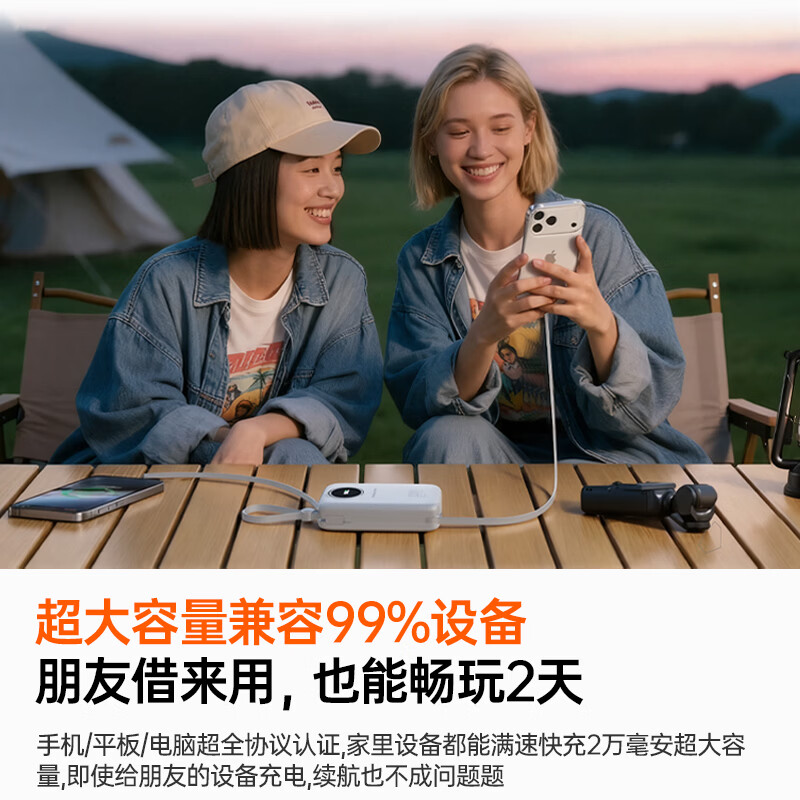 中诺【新国标3C认证 可上飞机高铁 】充电宝20000毫安自带线全兼容120W充电宝十大排位适用苹果小米 超薄【1万毫安 全兼容22.5-120W快充协议】