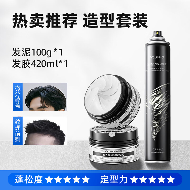 和風雨(Hefengyu)發(fā)泥發(fā)蠟?zāi)惺慷ㄐ妥匀慌钏蓡」馇逑惆l(fā)膠噴霧造型發(fā)型神器 【店長推薦】發(fā)泥100g+發(fā)膠420ml