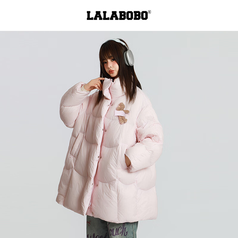 LALABOBO【商场同款】白鸭绒羽绒服25年冬新潮原创奶油风外套RBED-WSYR14 蓝色 M