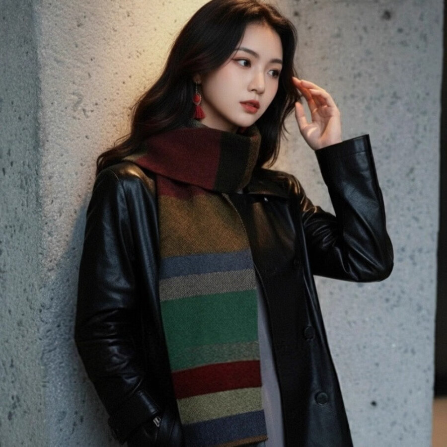 【限时特惠】彩虹方糖款经典彩色条纹围巾女秋冬新款百搭休闲时尚 彩虹方糖围巾