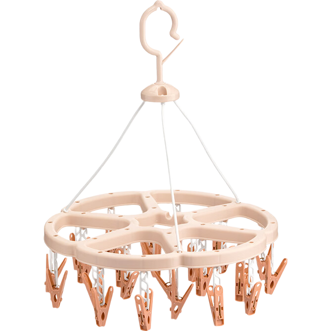 茶花（CHAHUA）晾晒衣架多夹子晒袜子神器圆形晾衣夹内衣架 粉色晒衣架（24夹）