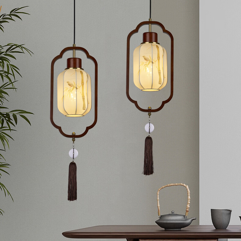 2026新款宋代美学新中式中古风卧室床头吊灯玄关过道灯笼仿古灯 三色变光【全光谱护眼光源】