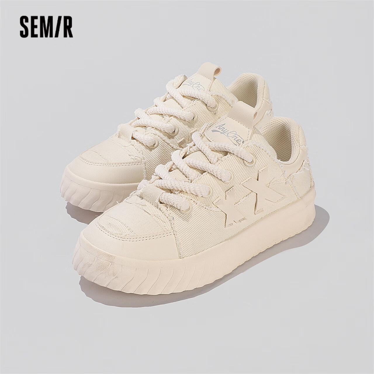 Semir女鞋春秋季帆布鞋小白鞋女SFYM233037 米 35