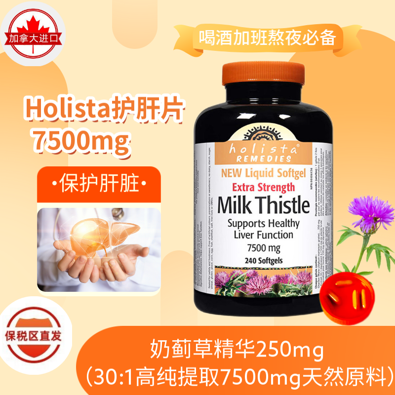 加拿大进口护肝片holista水飞蓟奶奶蓟草milk thistle熬夜烟酒人士