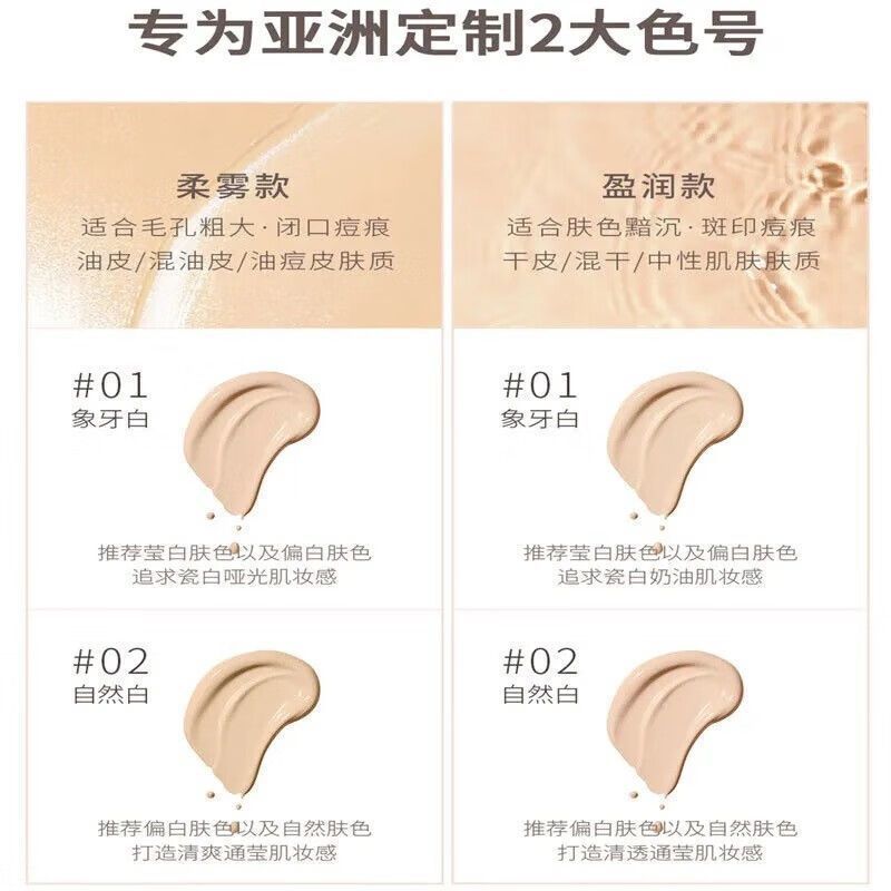 AKF粉底液粉丝福利学生服帖修饰油皮干皮轻薄混油不脱妆打底肤色 升级款柔雾持妆粉底液【油皮推荐】-01象牙白