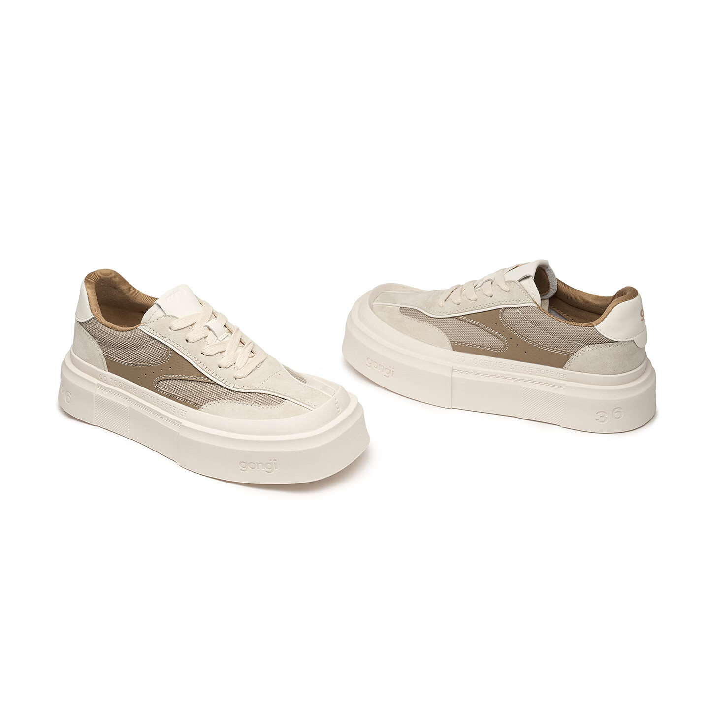 共迹gongji厚底德训鞋2026春季新款方头增高鞋子男女同款百搭小众板鞋 麦绒棕【男码】 44