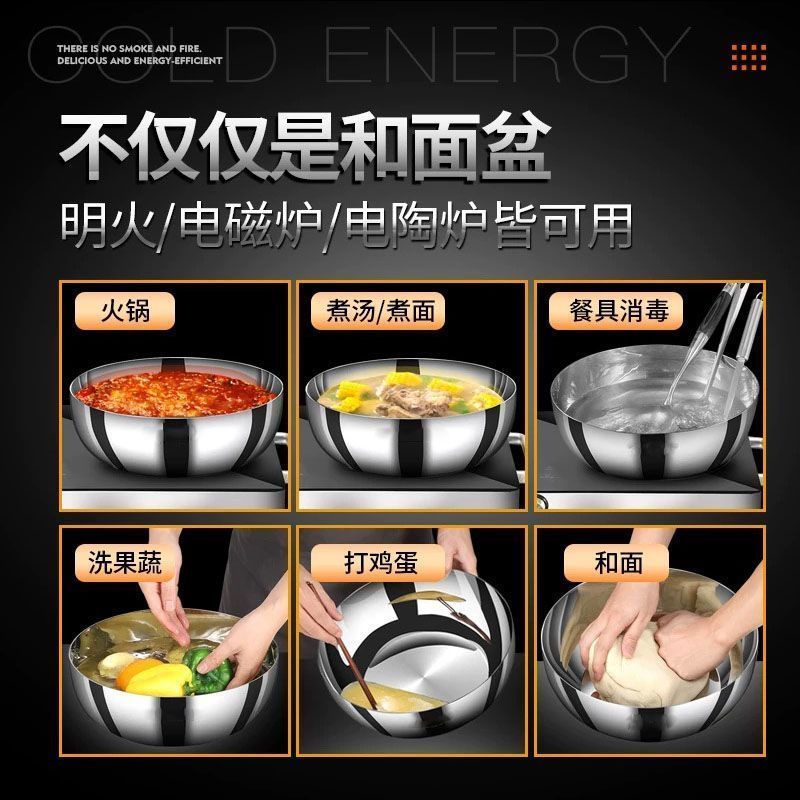 金汤银饺食品级不锈钢加厚不锈钢盆带盖厨房和面盆打蛋盆洗菜盆汤盆 32cm卷边 1个