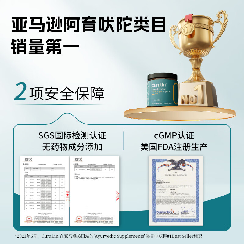 CuraLife康律灵美国进口调节血糖中老年人血糖平衡胶囊9种纯植物配方控糖 180粒*6瓶