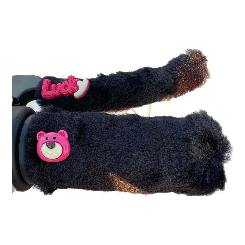 【厂家直发】电动车毛绒把手套冬季保暖防寒防滑电瓶车摩托车三轮 经典黑（帕恰狗+字母）把手刹车4件套