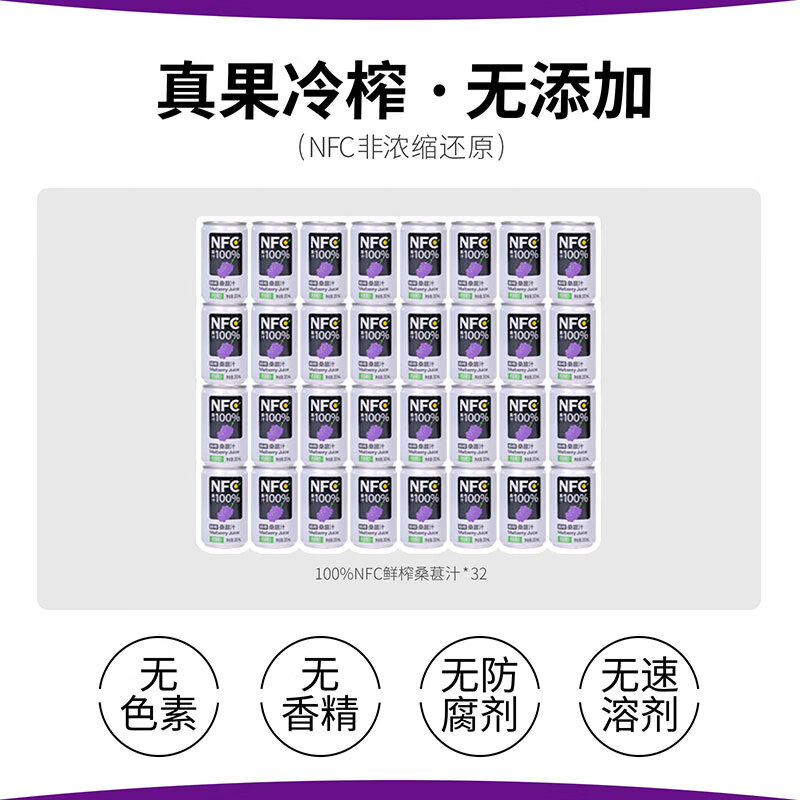 康之味NFC桑葚汁100%果汁饮料原榨桑葚果汁无添加非浓缩鲜果饮品 NFC桑葚汁200ml*8听