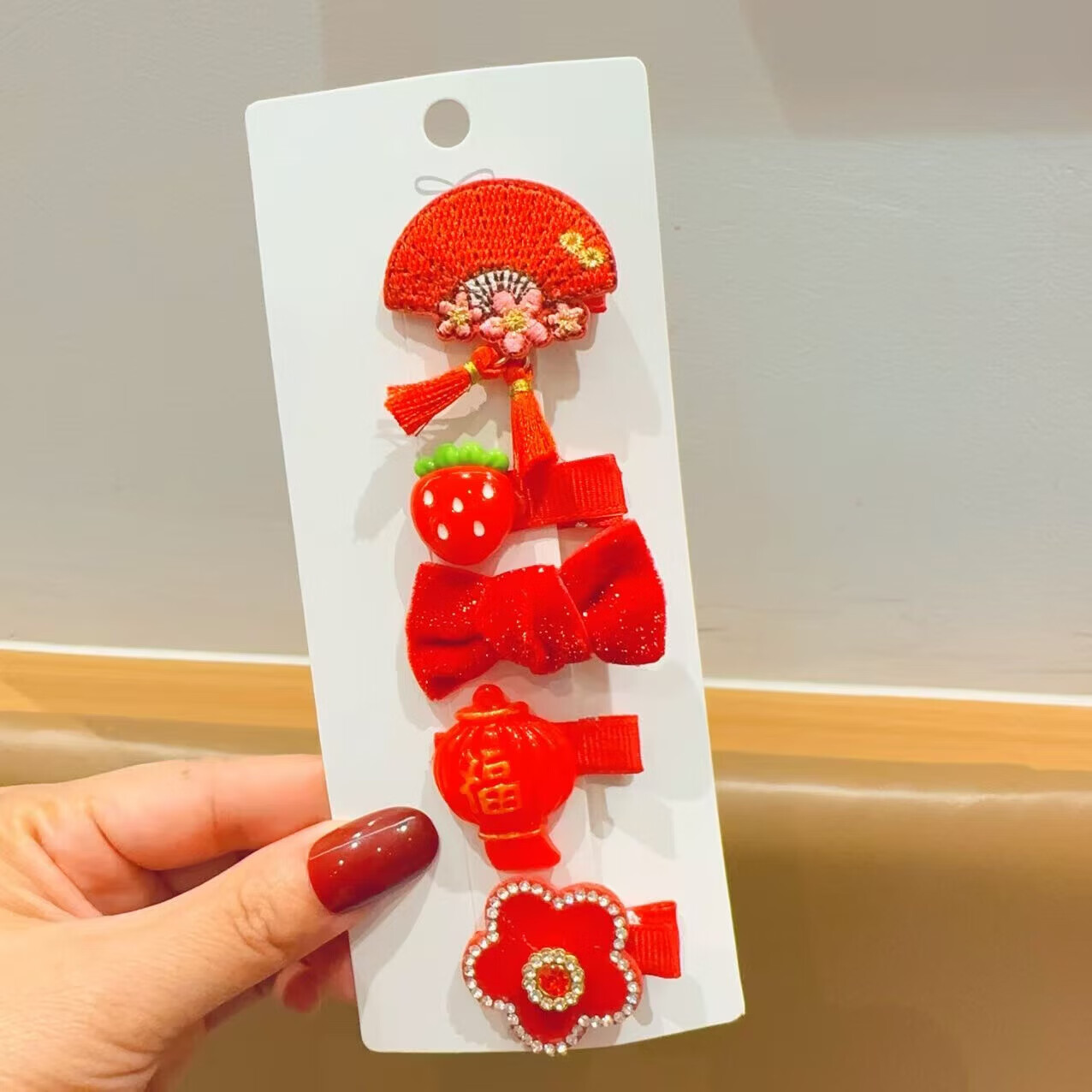 儿童宝宝包布发夹不伤发新年头饰小女孩发饰可爱过年发卡女童 06#吉祥钱袋