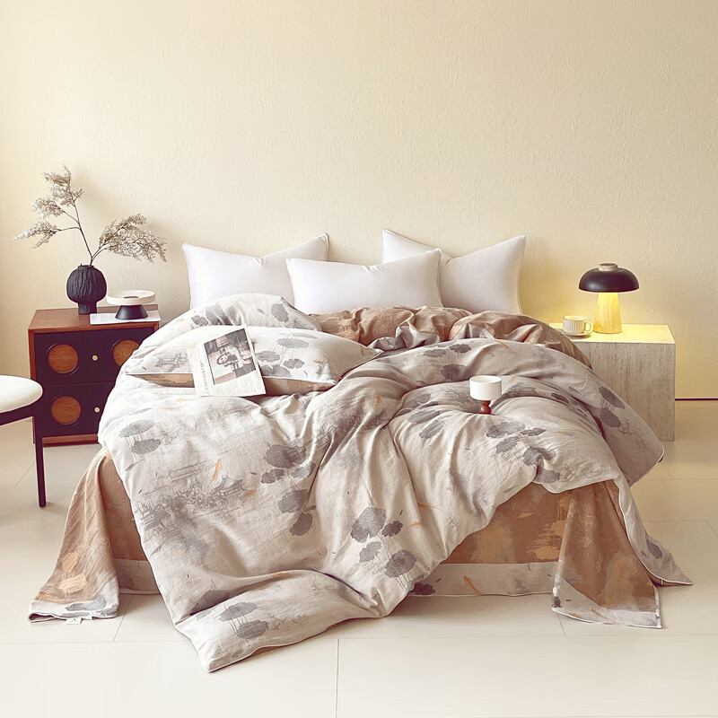 ROLAND LIVE全棉A类提花双层纱单被套正反两用单双人被套单件被罩透气亲肤 CW 全棉双层纱单被套-荷芷 单被套150*200cm