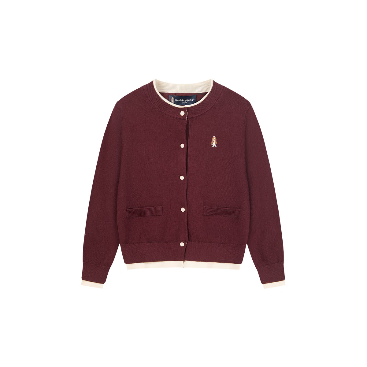 暇步士(Hush Puppies)【学院风】童装儿童女大童2025秋季新款简约舒适百搭假两件针织衫 波尔多红 170 cm