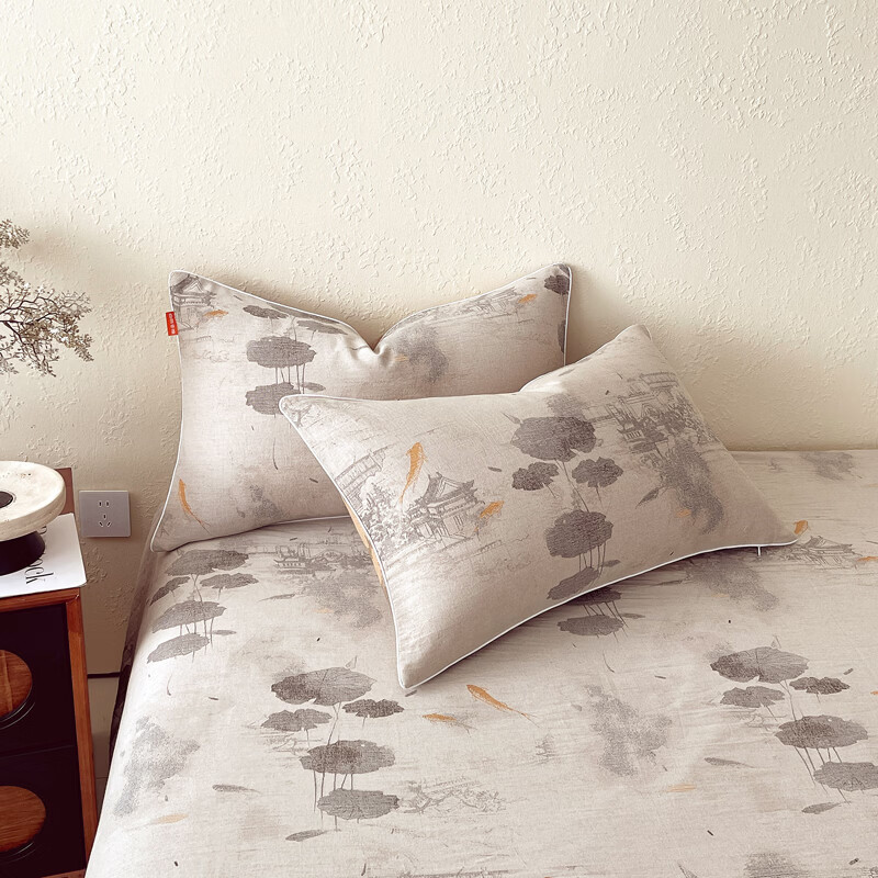 ROLAND LIVE全棉A类提花双层纱单枕套正反两用枕头套一对装48*74cm枕芯套 CW 全棉双层纱单枕套-荷芷 一对装 48*74cm