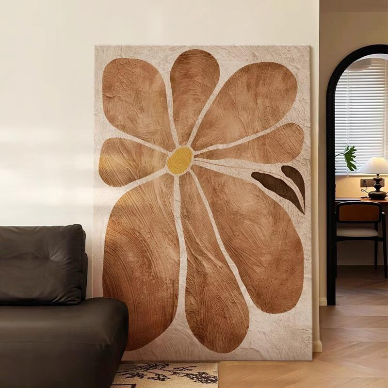 咏幻中古风客厅装饰画复古沙发背景墙壁画落地画抽象花卉玄关挂画 F款+卉影绘心 120x180[加厚3.5]cm（适1.6+2.2 金色框 反光水晶画（铝合金画框）