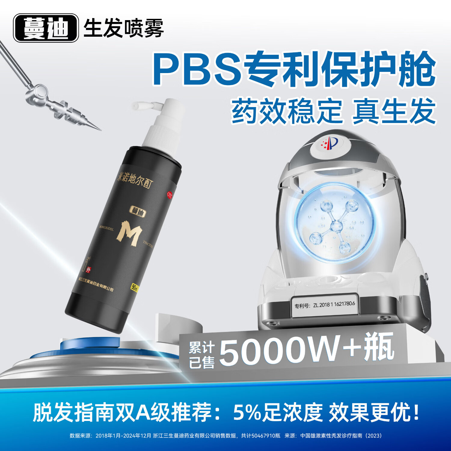 蔓迪生发喷雾米诺地尔酊90ml瓶5%浓度男女性防脱育发液药洗发水发际线生长快速生发增发凝胶搽剂曼迪