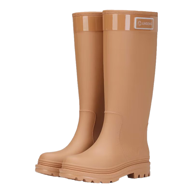 雨鞋女款成人高筒雨靴防滑水鞋长筒防水防臭加绒水靴 棕色 L （39-40） 25CM