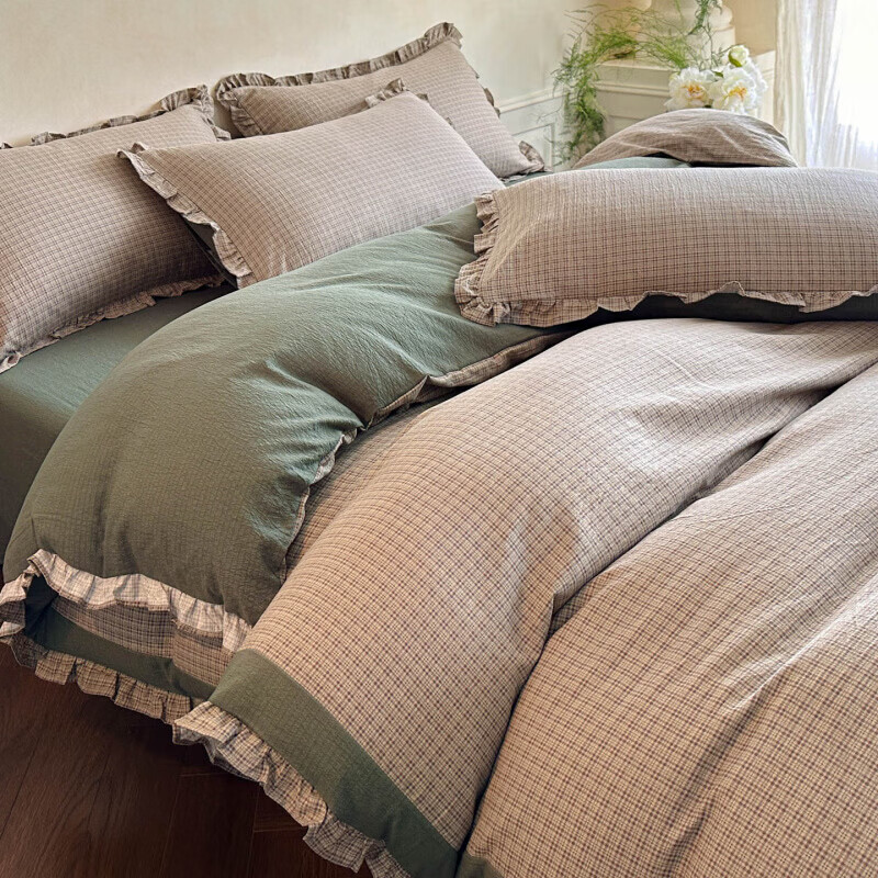 水星家纺床上四件套纯棉床单被套印花边亲肤棉裸睡四季床上用品 往事-深灰色 床单款 2.0m四件套