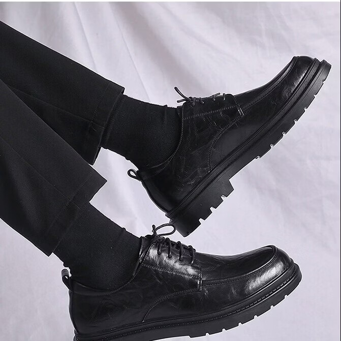 Walker Shop品牌男士皮鞋高端2026新款内增高皮鞋男款商务休闲透气正装鞋子男 黑色【8cm内增高】 41