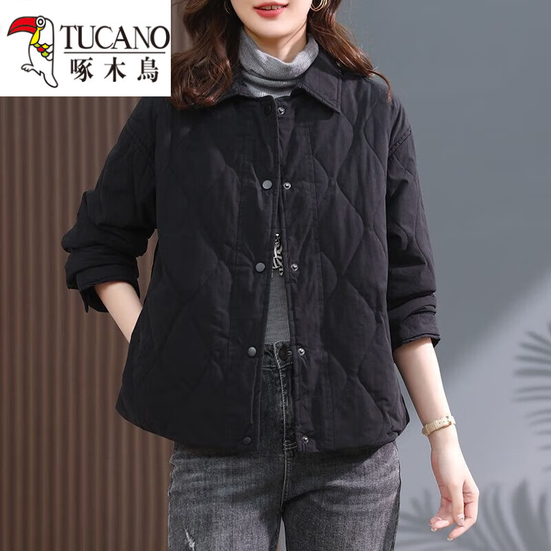 啄木鸟（TUCANO）纯色短款棉衣女2025秋冬新款气质文艺轻薄款棉袄休闲棉服夹棉外套 黄色 【616款面料】 2XL 【建议105-120斤】