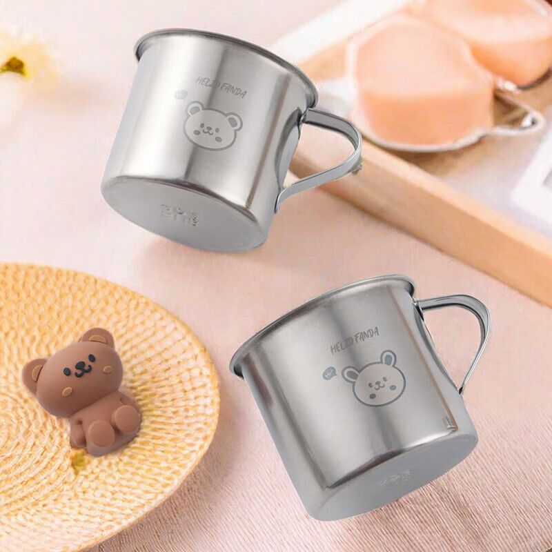 沃德百惠【甄选厂家】幼儿儿童水杯宝宝专用牛奶杯不锈钢迷你口杯敞口杯卡 兜兜熊 1个 50ml