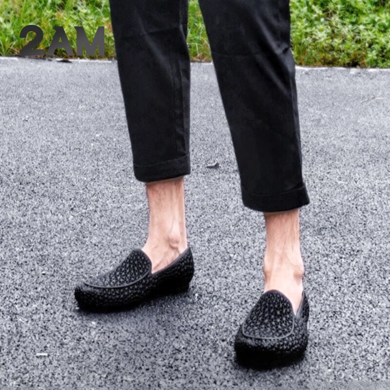 2AM4D打印一体乐福鞋轻便舒适豆豆鞋套脚商务3D打印休闲鞋 黑色 45