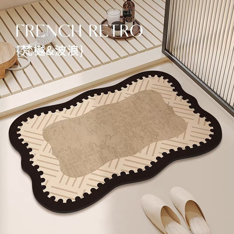 咏幻硅藻泥吸水地垫浴室卫生间门口进门入户防滑脚垫子洗手间厕所地毯 [梵樾波浪丨吸水防滑] 40x60cm