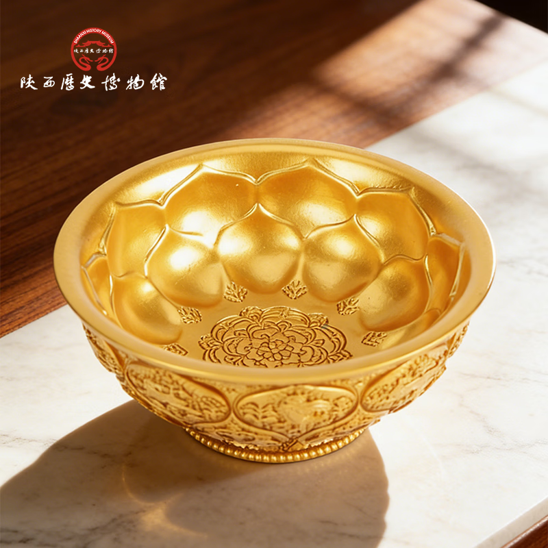陕西歴史博物館陕西历史博物馆文创鸳鸯莲瓣纹金饭碗立体摆件礼物礼盒装 国宝摆件·金饭碗