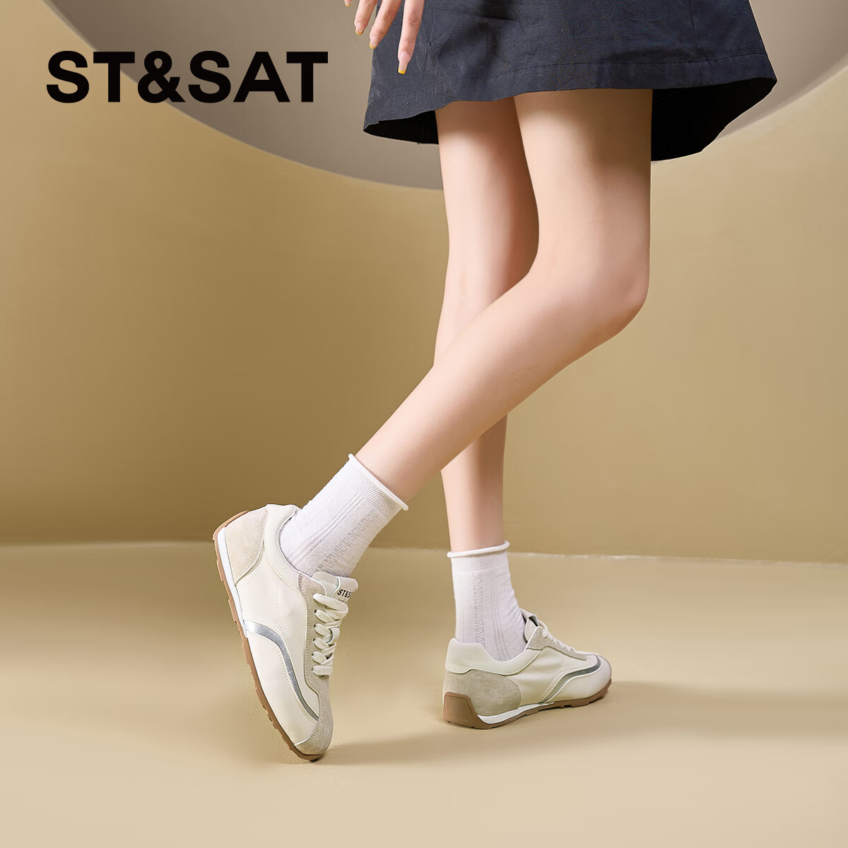 星期六（St&Sat）百搭拼色德训鞋2026春季新款透气网面休闲运动鞋阿甘鞋时尚女鞋子 黄色 37