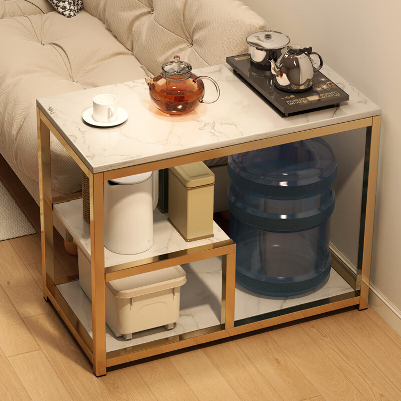 语森忆沙发边几边柜客厅家用茶桌简易茶几小桌子现代简约茶台边桌置物架 【带轮款可移动】园野橡木色70*38*72cm 组装
